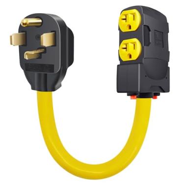 Imagem de Plugue de secadora de 4 pinos N14-30 30 a 110 volts 15 Amp/20 Amp cabo adaptador com disjuntores (amarelo)