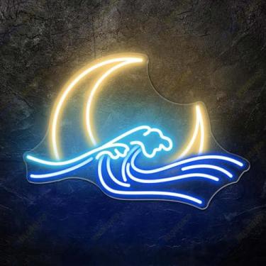 Imagem de Led Arylic Neon Lua, Sinais Ondulados, Luz Neon com Interruptor Regulável, Jogo Neon para Quarto de Crianças Sala de Jogos Dormitório Casa Bar Decoração de Parede, Lâmpada Noturna Decorativa para