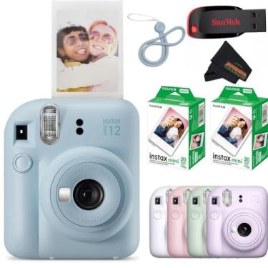 Imagem de Fujifilm Câmera Instantânea Instax Mini 12 Azul Pastel com 40 Folhas Fujifilm Instax Mini Filme, Pano de Limpeza de Microfibra Sunshine Photo incluído