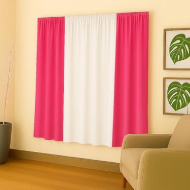 Imagem de Cortina Decorativa em Malha Gel, 2,00x1,70m, Poliéster, para Sala, Quarto e Escritório (PINK/BRANCO)