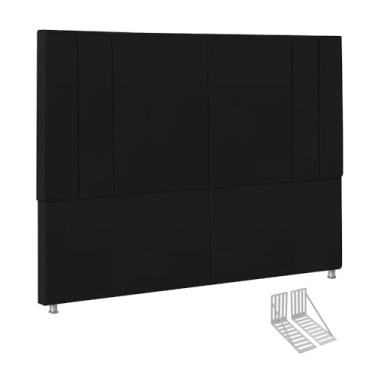 Imagem de Cabeceira de Cama Estofada em Linho com Frame e Pés Cromados(Courino Preto,1,40)
