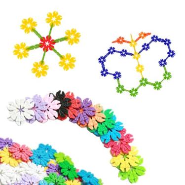 Imagem de Brinquedo Montar Coloridos Flocos Flores Encaixar Infantil Coloridos 90 Peças
