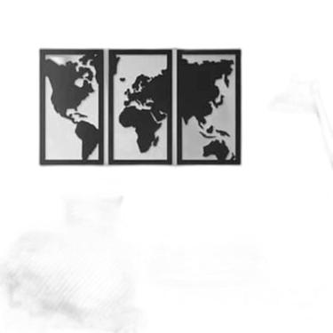 Imagem de Quadro Decoração Vazado Mapa Mundi Mdf 6Mm Preto 130X80 Cm