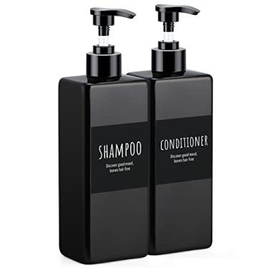Imagem de Segbeauty Dispensador de sabonete preto, 2 unidades de garrafas quadradas de plástico de 500 ml, dispensador de chuveiro de banheiro recarregável vazio de 500 ml para shampoo, condicionador, loção e sabonete líquido