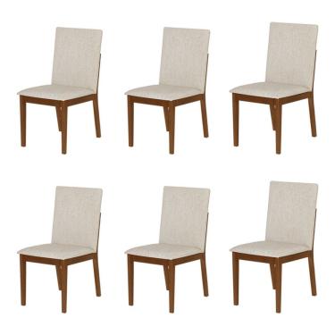 Imagem de Conjunto 6 Cadeiras De Jantar Sofia Elegante Madeira Jequitibá Nozes Bege
