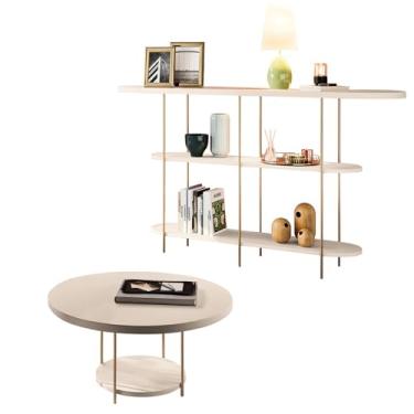 Imagem de Conjunto Decorativo Aparador e Mesa de Centro Walker Pés de Aço Tampo MDF Off White G26 - Gran Belo