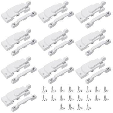Imagem de PercyEffie Pacote com 10 fechaduras de janela para cima e para baixo, trava de janela deslizante de segurança de substituição para janelas deslizantes horizontais Ação de câmera para trava dupla