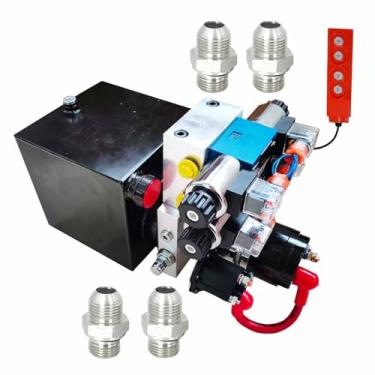 Imagem de Unidade de energia hidráulica de 12 V, estação de bomba hidráulica para plataforma de elevação de carro, reboques basculantes (0,8 kW 2 vias dupla ação 6qt)