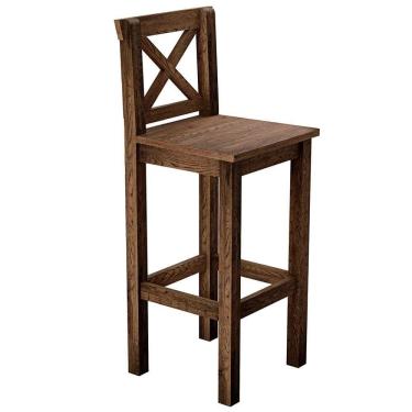 Imagem de Banqueta Alta Rústica Com Encosto Arizona Base Fixa De Madeira Maciça Pinus W02 Imbuia - Lyam Decor