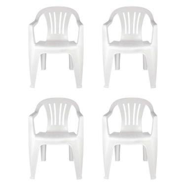 Imagem de Kit 4 Cadeiras Poltrona Plástica Empilhavel Reforçada Branca 182kg Mor