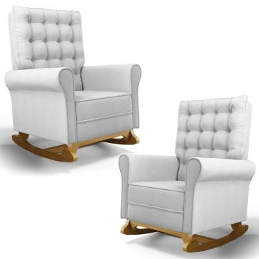 Imagem de Kit 02 Poltronas de Amamentação e Descanso Base Madeira Balanço Brenda G05 Linho Cinza - Mpozenato