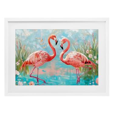 Imagem de Stupell Industries Impressão emoldurada moderna flamingo amor branco sob vidro, design por LSR Design Studio, 14 x 20