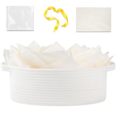 Imagem de OIAHOMY Cesta de presente com alça, cesta de tecido de 34 x 25 x 14 cm com saco de presente, fita e papel de embrulho, caixas de berçário vazias para encher com toalhas, organizador de brinquedos para