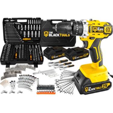Imagem de Parafusadeira Furadeira Impacto 21v + Jogo 216 Ferramentas Amarelo The