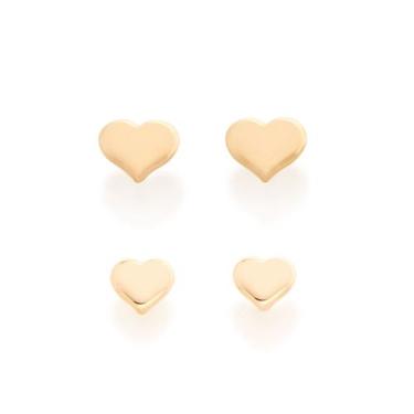 Imagem de Kit Brinco Feminino Rommanel Corações Banhado a Ouro 18k 526221