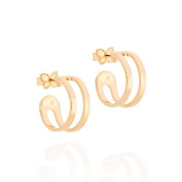 Imagem de Brinco Feminino Rommanel Meia Argola Aro Duplo Banhado a Ouro 18k 5262