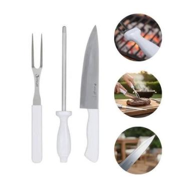 Imagem de Kit 3 Peças Para Churrasco Açougue Faca Garfo Chaira Inox - XPERT