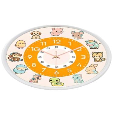 Imagem de Relógio Parede Infantil Redondo 35Cm Perola Tema Animais