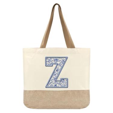Imagem de Jeteman Sacola de lona inicial, bolsas femininas personalizadas com monograma, presente de aniversário de lua de mel para damas de honra, Z, Large