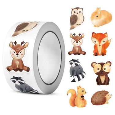 Imagem de CHOULULUED 1 rolo de adesivos de recompensa fofo material de escritório incentivos animais adesivo lembrancinha de festa de Halloween, 500 peças cada rolo (animal da floresta)