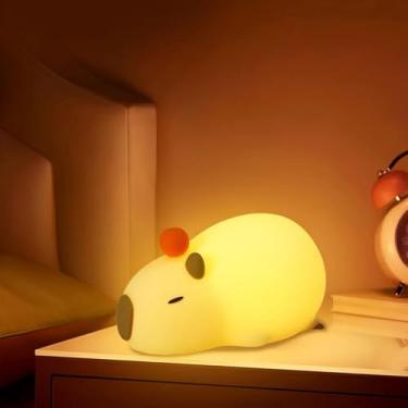 Imagem de Luminária Capivara LED Touch de Silicone Recarregável USB Luz Noturna Infantil Decoração Quarto Abajur Mesa (CAPIVARA DEITADA)