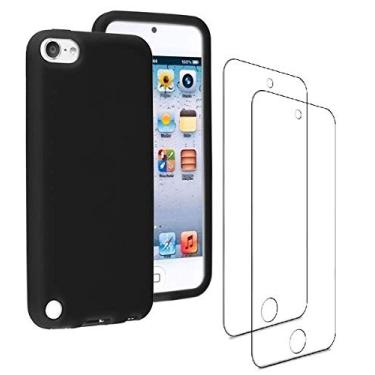 Imagem de JNSA Capa macia de silicone preto para iPod Touch/iPod Touch 6ª geração/5ª geração, com protetor de tela HD 2 peças, nova capa antiderrapante fina de gel de borracha para iPod Touch (T5+2)