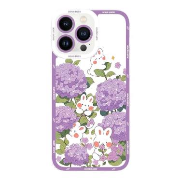 Imagem de TRADAY Capa de telefone Kawaii Bunny compatível com iPhone 13 flor coelho fofo anime capas design floral capa de TPU macio para meninas e mulheres (roxo claro