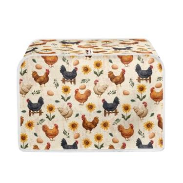 Imagem de Annejudy Capa de torradeira com estampa de girassol e frango, 2 fatias, pão, torradeira, forno, à prova de poeira, capa impermeável para pequenos eletrodomésticos, acessórios de cozinha para decoração