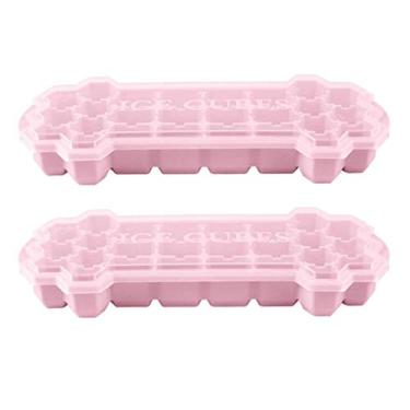 Imagem de Bandejas de gelo com tampa, moldes de silicone para cubos de gelo de 26 grades, sem BPA, fácil de liberar e com capa removível, seguras e duráveis empilháveis (pacote com 2), rosa