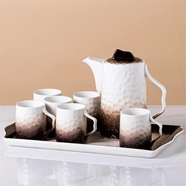 Imagem de Conjunto de chá de cerâmica marrom gradiente estilo europeu, bule de água, chaleira fria com bandeja, conjunto de xícaras de chá da tarde (A (A