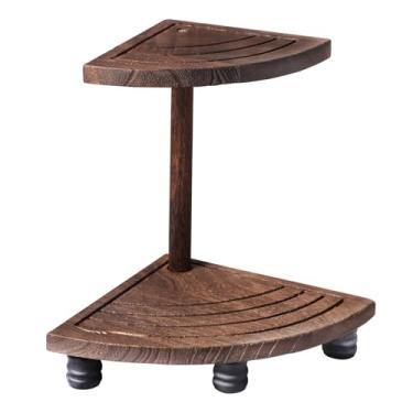 Imagem de Prateleira de canto rústica de madeira decorativa de 2 camadas, estilo fazenda, bancada, organizador de banheiro para cozinha, banheiro, bancada, decoração