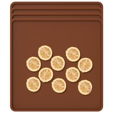 Imagem de 4 peças de tapetes desidratadores de silicone com borda antiaderente bandeja de silicone desidratador reutilizável de alimentos bandejas desidratadoras resistentes ao calor para forno, frutas, couro