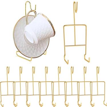 Imagem de 8 peças de expositor de chávenas e pires 6,44" × 6,55 cm de metal elegante suporte de pires para chávenas de chá vintage suporte de exibição para prato de cozinha, bule de chá, xícaras de café