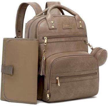 Imagem de Mochila Pañalera ROSEGIN de Cuero Vegano Taupe 35L