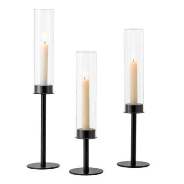 Imagem de Castiçais Hewory Hurricane Black Metal com vidro