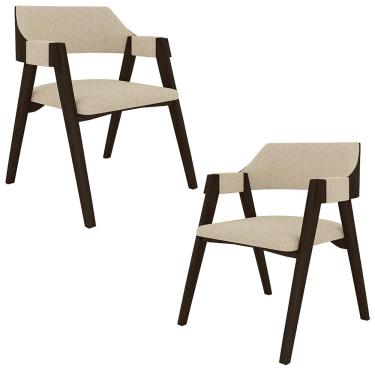 Imagem de Kit 2 Cadeiras Sala de Jantar e Jogos Carteados Madeira Maciça Poker Linho OffWhite/Capuccino G42 - Gran Belo