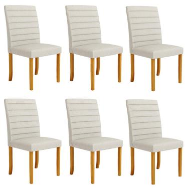 Imagem de Kit 6 Cadeiras de Sala de Jantar Estofadas Veiga Madeira Maciça Linho Off White G78 - Gran Belo