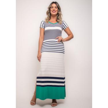Imagem de Vestido Longo Pau a Pique Listrado Verde e Azul Marinho
