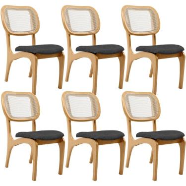 Imagem de Kit 6 Cadeiras Para Sala de Jantar Cozinha Estofada e Tela Mariah L02 Linho Cinza Escuro - Lyam Decor
