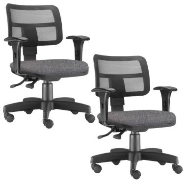 Imagem de Kit 02 Cadeiras Giratória Zip L02 Executiva Ergonômica Escritório Linho Cinza Escuro - Lyam Decor