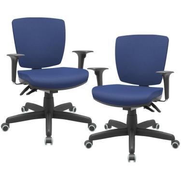 Imagem de Kit 02 Cadeiras de Escritório Executiva Office Giratória Preto Baixa Flexi P03 Vinil Azul - Lyam