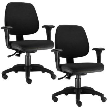 Imagem de Kit 02 Cadeiras Giratória Job L02 Executiva Ergonomica Crepe Preto - Lyam Decor