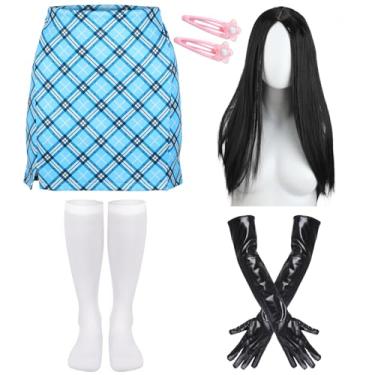 Imagem de ShinyMatch 6 peças de fantasia de cantor pop de Halloween, peruca, saia e luvas, grampos de cabelo para cosplay, festa, festival de música (grande)