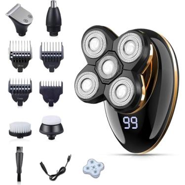 Imagem de Barbeador Elétrico Rotativo 5 Lâminas, Recarregável, À Prova D'água, Com Display Digital, 3 Pentes
