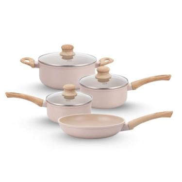 Imagem de Jogo de Panelas Indução Antiaderente 4 Peças, Revestimento Cerâmico, Alumínio e Fundo Triplo (Vanilla)