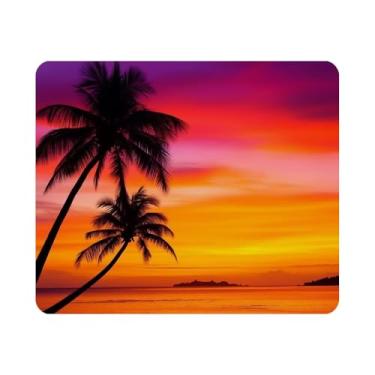 Imagem de Nicokee Lindo mouse pad para jogos pôr do sol rosa palmeira praia tapete de mouse de borracha antiderrapante para computadores, laptop, escritório, casa retangular mousepad personalizado 24 cm x 19 cm