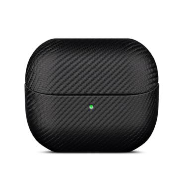 Imagem de LOPIE Capa para Samsung Galaxy Buds 3 FE / Buds3 Pro/Samsung Buds 3 Capa com cordão - feita de couro vegano - estilo fibra de carbono - Capa rígida de proteção contra quedas feita à mão - preta