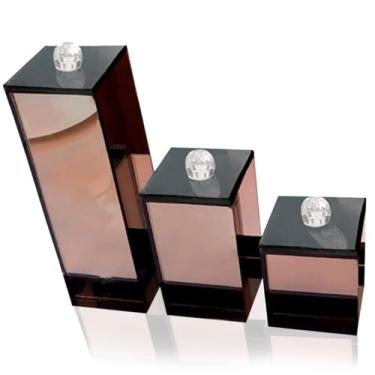 Imagem de Kit Lavabo Banheiro Luxo Conjunto Trio Organizador 3 Potes Vidro (Bronze Cristal)