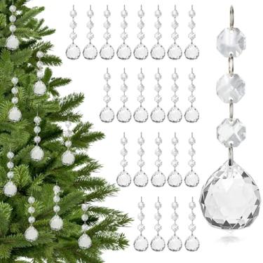 Imagem de 30 peças de enfeites de cristal de Natal para decoração de árvore de Natal, enfeites de Natal de acrílico transparente pendurados com pingente de bolas