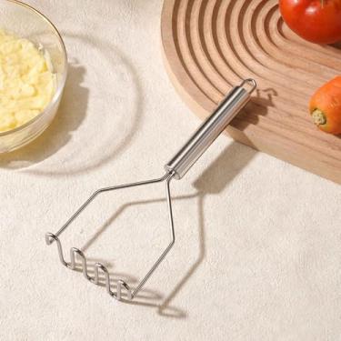 Imagem de Espremedor de purê de batatas de aço inoxidável resistente, ferramenta de cozinha para batatas, feijões, carne, legumes, lavável na lava-louças, ondulado